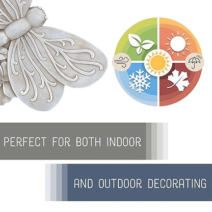 Magnolia Garden 12-Inch Antique White Sculpted Dragonfly Decorative Stepping Stone – 3D Floral Resin Garden Walkway Tile – Weathered Winged Insect Outdoor Accent
