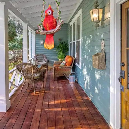 Hanging Parrot Garden Statue Decor Outdoor Hanging Animals Sculpture Decorations Tropical Swing Bird Figurine for Patio Tree Plant Lawn Yard Porch Balconies (Red)