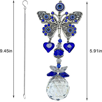 Crystal Suncatcher for Windows - Hanging Prism Sun Catchers with Crystal Balls&Blue Eye, Rainbow Maker for Home、 Garden、Car Decor (Butterfly)