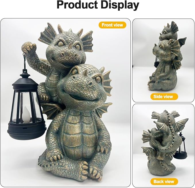 Solar Garden Outdoor Statues Lantern Figurines Light Decorations for Outdoor Patio Balcony Yard Lawn, Ideal Gifts for Mom Friends (Bronze -Dragon)