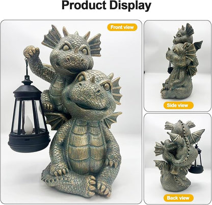 Solar Garden Outdoor Statues Lantern Figurines Light Decorations for Outdoor Patio Balcony Yard Lawn, Ideal Gifts for Mom Friends (Bronze -Dragon)