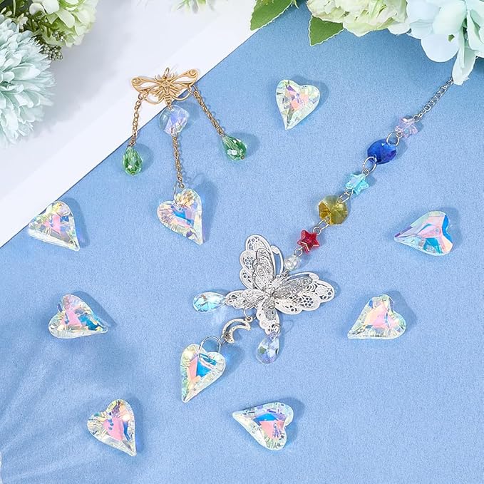 1 Box 12Pcs Glass Prism Heart Crystal Suncatcher Hanging AB Color 1 x 0.85 Inch Faceted Rainbow Maker Sun Catcher Small Pendants Charms for Garden Home Window Wedding Christmas DIY Decoration