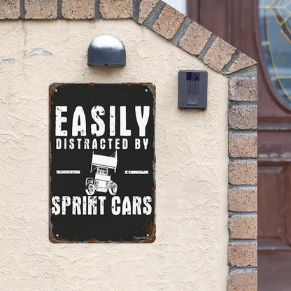 Patio Wall Decor Easily Distracted By Sprint Cars Metal Sign Fashionable Retro Bathroom,Yard,Wedding,Garage,Kitchen & More Decorative Wall Plaques With Inspiring Life Quotes 8X12inch