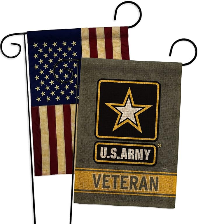 US Army Veteran Burlap Garden Flag - Pack Armed Forces Rangers United State American Military Retire Official USA Vintage Applique - House Banner Small Yard Gift Double-Sided Made in 13 X 18.5
