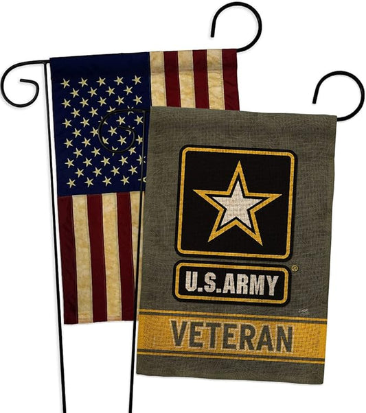 US Army Veteran Burlap Garden Flag - Pack Armed Forces Rangers United State American Military Retire Official USA Vintage Applique - House Banner Small Yard Gift Double-Sided Made in 13 X 18.5