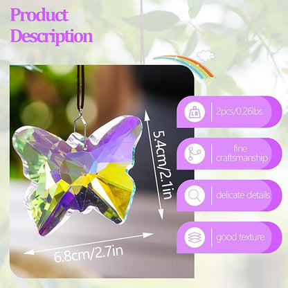 H&D HYALINE & DORA Set of 2 Crystal Butterfly Suncatcher 2.7" Crystal Sun Catchers Prisms Rainbow Maker for Windows Hanging Sun Catchers Indoor Window for Home Garden Wedding