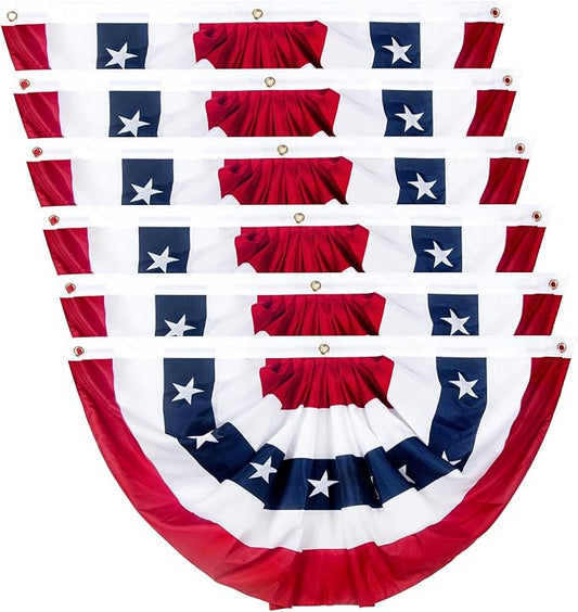 2 x 4 Ft American Bunting Flags Outdoor,US Flag Bunting for Outside, Patriotic Half Fan Bunting Flag Indoor Outdoor for 4th of July Independence Day Memorial Day (Set of 6)
