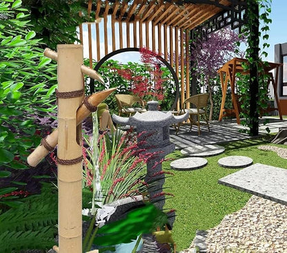 Bamboo Garden Water Fountain, Japanese Zen Garden Pond Water Feature Decoration, Water Feature Rocking Pump Water Landscape with Pump
