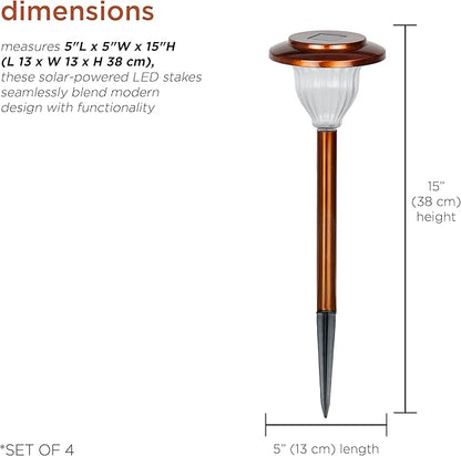 Alpine Corporation LBM174SLR-4 Solar Copper Stainless Steel Pathway LED Lights, 15" H, Bronze, Set of 4