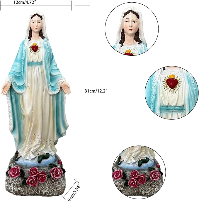 Garden Mary Statue,Solar Outdoor Virgin Mary Statues,Blessed Mother Statue with Solar Flower Ligths,Home/Garden Decor, Religious Gift to Women/Mom(11.81" H)