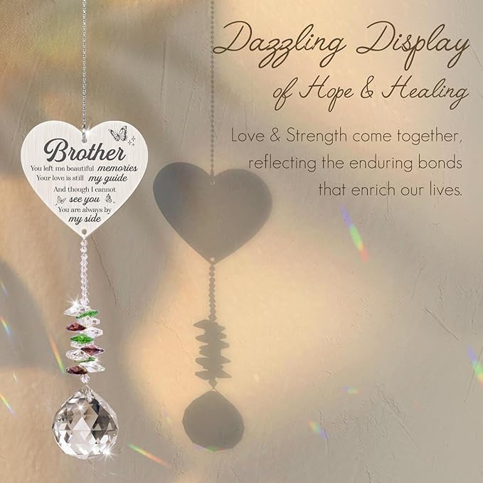Sympathy Gifts for Loss of Brother,Brother in Heaven Ornaments, Memorial Crystal Suncatcher,Memorial Gifts for Loss of Brother,Christmas Tree Window Rainbow Maker Prisms Home Decor Gift