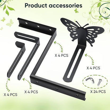 VIVIKEN Planter Box Bracket, Adjustable Hang Window Box Holder with Butterfly, Hanging Flower Pot Stand Brackets for Outdoor Patio Garden Fence Pergola Balcony Supporting Heavy Planters-4Pack