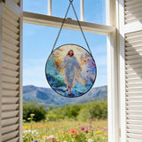 7.88'' Jesus Stained Glass Window Hanging,Christian Jesus Suncatchers Stained Glass Hanging with Hook Chain for Window, Sun Catchers Home Decor for Mother's Day Birthday for Women, Men, Wife, Mom