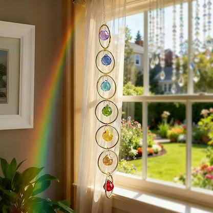 HDCRYSTALSGIFTS 7 Chakra Crystal Balls Prism Wind Spinner Suncatchers, Healing Crystals Sun Catcher Hanging for Indoor & Outdoor Windows Chakra Balancing Spiritual Gift for Meditation