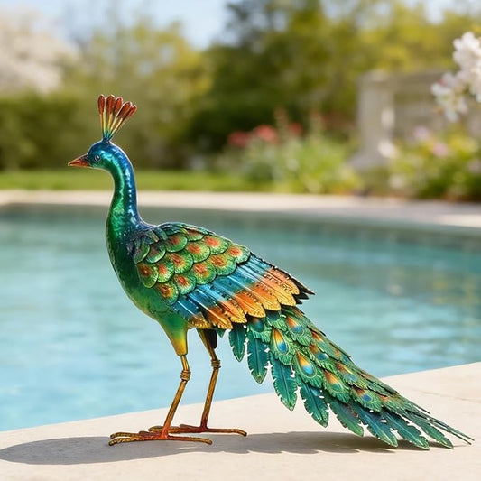 chisheen Metal Peacock Statue Garden Decor Yard Art Sculpture Outdoor Decoration for Lawn,Patio,Backyard,Housewarming Birthday Gifts for Women,Mom,Grandma (Green)