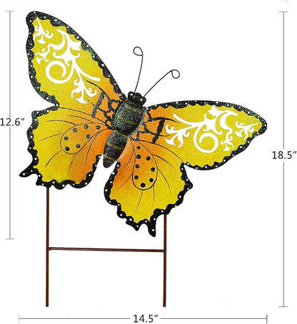 Attraction Design Butterfly Garden Stake Decorative Butterfly Yard Stake, Cute Insect Decor Metal Yard Art Decor Outdoor Garden Decoration for Patio Porch Lawn Pathway Backyard (Yellow)