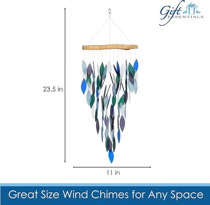 Blue Handworks Deluxe Pacific Waterfall Glass & Driftwood Chime, Sandblasted Glass and Found Wood Handcrafted Wind Chime