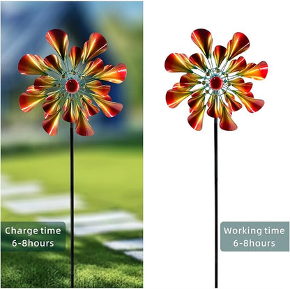 Outdoor Wind Spinner with Garden Stake 88.58" Metal Two-Way Wind Sculptures Solar Color Changing Lights Large Windmills for Garden,Patio,Yard,Lawn Decor Gifts Trumpet
