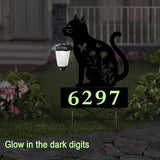 Solar Cat Garden Stakes Cat Holding Solar Lantern Decor Stakes Animal Yard Decorative Stakes Yard Sign -Number