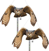 Owls to Keep Birds Away: 2 Pack Fake Owls with Reflective Tape for Garden Patio Tree, Bird Scare Reflective Hanging Decoration to Keep Birds Pigeon from Windows Tree Garden