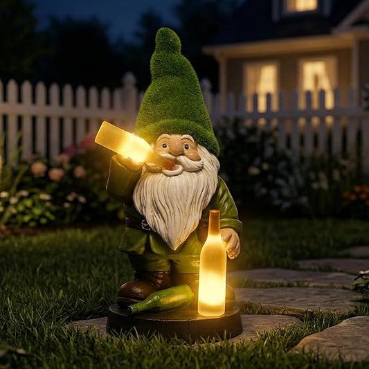 Topadorn Solar Gnome Garden Decor, Garden Gnome Sculptures with Solar LED Lights, 12'' Resin Outdoor Figurine for Yard Patio Decor Lawn Ornaments Porch Gifts
