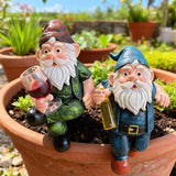 3-piece Fairy Garden Gnome Set, Beer-Drinking Gnome Resin Statue, Outdoor Decorative Item (Colorful)