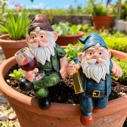 3-piece Fairy Garden Gnome Set, Beer-Drinking Gnome Resin Statue, Outdoor Decorative Item (Colorful)