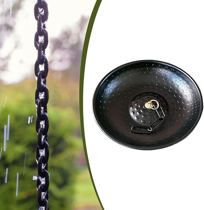 MYCENSE Hand Hammered Rain Chain Anchoring Basin, Sturdy Metal Decorative Downspout, Powder Coated Spill Bowl for Outdoor Garden Feature Display