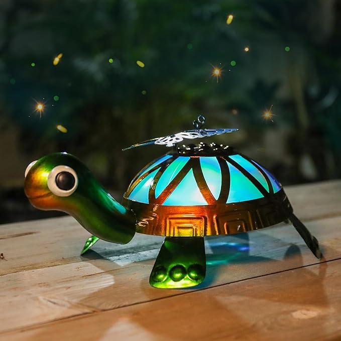 MUMTOP Solar Outdoor Lights Garden Decor, Color Changing Turtle Waterproof Solar Powered LED Light Metal Turtles Butterfly Yard Art Ornament for Patio Outside Lawn Backyard Balcony Decorations