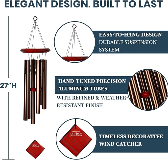 Woodstock Chimes Pluto Wind Chime for Outside 27" Bronze Small, Light Airy Sound for Outdoor Garden, Patio, Porch Decor, Encore Collection DCB27