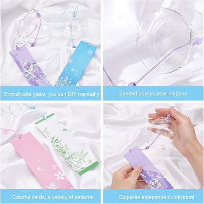BENECREAT 4Pcs 4 Colors Japanese Wind Chimes, Handmade Glass Wind Bells Pendant for Home Garden Wedding Indoor Outdoor Decoration, About 16" Long