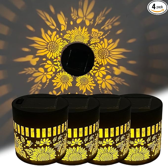 Decorative Solar Mandala Lights, Metal Solar Powered Outdoor Wall Lights Solar Powered Deck Step Stair Lights, Waterproof Mandalas Fence Light for Garden Post Patio Backyard Yard Decor (4, Flower)
