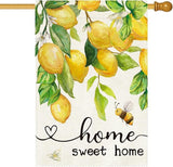 Baccessor Spring House Flag Lemon Bee Floral Home Sweet Home Large Yard Flag 28 X 40 Inch Double Sided Burlap Summer Welcome Flag for Outside Outdoor Porch Decor