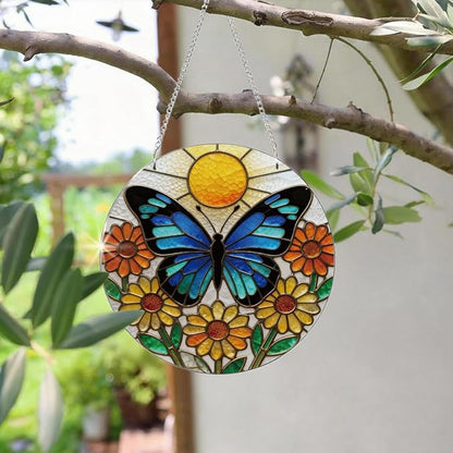 Butterfly Acrylic Window Hanging Suncatcher, Yellow Flower Window Wall Art, Butterfly Suncatchers for Windows Doors Home Decoration, Housewarming, Festival, Birthday Gift for Women