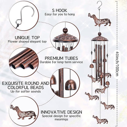 Dachshund Dog Wind Chimes for Outside, Metal Dog Windchimes for Women Men, Pet Memorial Wind Chime Birthday Gifts for Garden Decor Outdoor Memorial Housewarming Festival Gifts Front Yard Decor