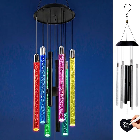 Nacome Solar Wind Chime Outdoor Indoor: Unique Gifts for Mom Grandma Women - Automatic LED Color Changing Light IP65 Waterproof Outside Decor for Garden Patio Balcony Porch(Black)