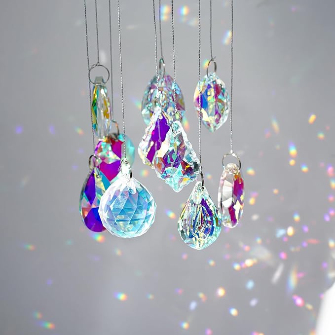 kanpura 10pcs Colorful Crystal Suncatcher Prism Chandelier Crystals Replacement for Lamp Windows Hanging Crystals Prisms for Birthday Christmas Wedding Party Decor
