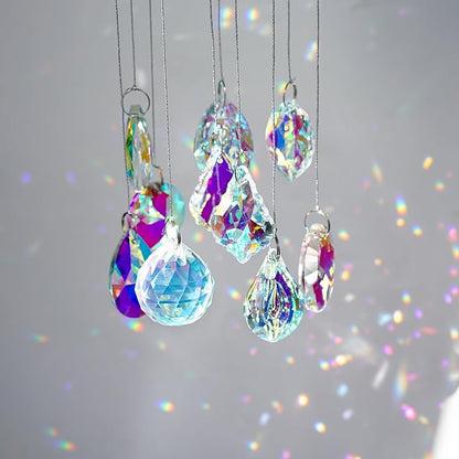 kanpura 10pcs Colorful Crystal Suncatcher Prism Chandelier Crystals Replacement for Lamp Windows Hanging Crystals Prisms for Birthday Christmas Wedding Party Decor