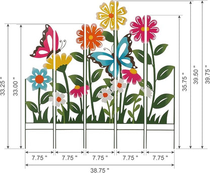 Glitzhome 40" Height Decorative Garden Stakes, 5 Pieces Metal Flowers & Butterfly Outdoor Stakes Decor, Spring Summer Garden Colorful Ornaments Yard Art Sign for Outside Lawn Backyard Patio Decor