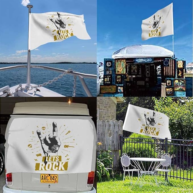 Swono Rock Gesture Flag 3x5 Ft Music Vintage Guitar Skull Note Word Flag Double Sided Double Stitched with Brass Grommets