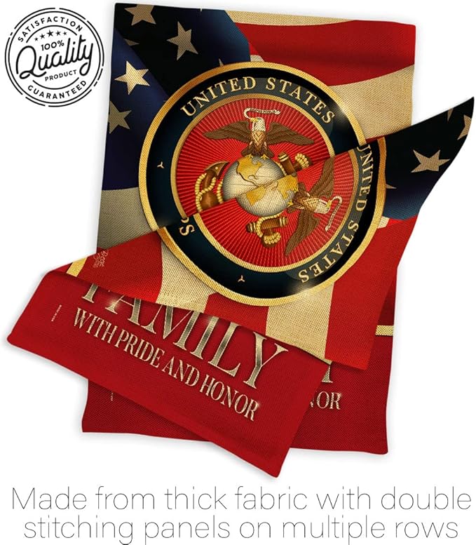 US Marine Family Honor Burlap Garden Flag - Armed Forces Corps USMC Semper Fi United State American Military Veteran Retire Official - House Banner Small Yard Gift Double-Sided 13 X 18.5