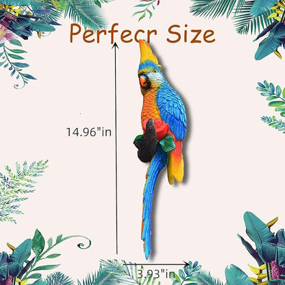 Teaeeno Resin Wall Bird Statue Decor,Real Parrot Sculpture Home Decor,Outdoor Indoor Figurine Ornaments-Garden Tree Sculpture,Resin Animal Statue for Garden, Terrace, Lawn, Yard
