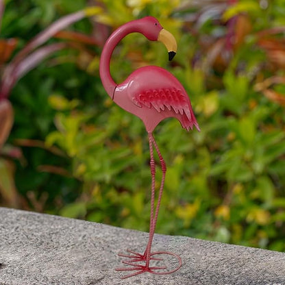Metal Flamingo Garden Statue Outdoor Yard Art, Iron Animal Figurine Landscape Ornament for Lawn Patio Poolside Decor- Height 48 cm