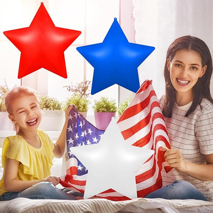 12 Pcs 4th of July Inflatable Balloons Patriotic Outdoor Decorations PVC 12'' American Flag Star Hanging Ornaments Red White and Blue Star for 250th Anniversary Independence Day Decor