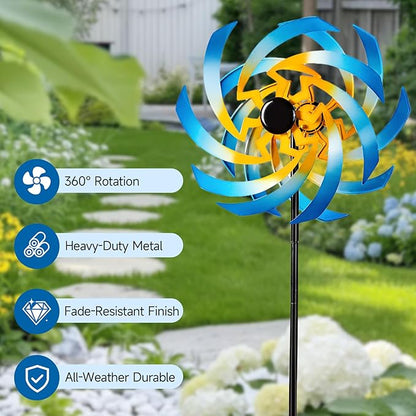 Wind Spinners Outdoor Garden Decor, 360°Metal Kinetic Wind Sculpture Spinner, 16W*76H inch Windmill for Yard, Patio, Backyard, Garden Gifts for Women