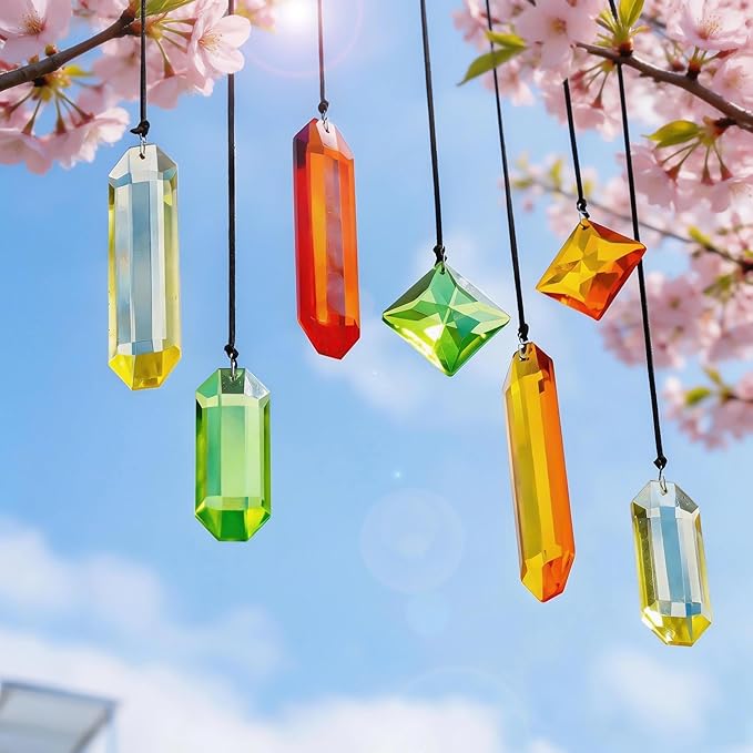 HDCRYSTALGIFTS 7PCS Crystal Prisms Suncatcher for Window Hanging, Rainbow Sun Catchers Indoor Window, Home Garden Thanksgivng Day Christmas Decorations (Season Design)