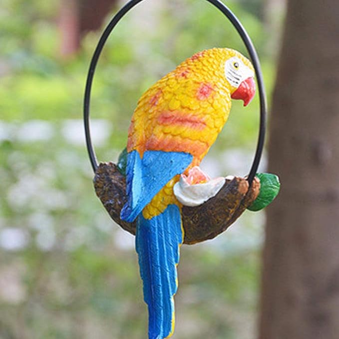 Parrot Decoration | Garden Sculpture Wall Decorations | Innovative Iron Ring Hanging Bird Statue-A