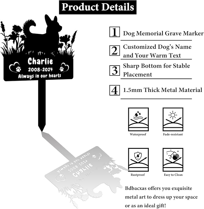 Personalized Corgi Dog Memorial Grave Marker,Custom Flora Dog Memorial Garden Stake,Dog Memorial Plaque Burial Stake Engraved Sign,Dog Sympathy Grave Stake,Dog Memorial Statue Headstone