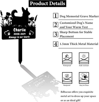 Personalized Corgi Dog Memorial Grave Marker,Custom Flora Dog Memorial Garden Stake,Dog Memorial Plaque Burial Stake Engraved Sign,Dog Sympathy Grave Stake,Dog Memorial Statue Headstone