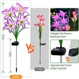 Solar Garden Lights 4 Pack 16 Purple Lily Flowers, Gifts for Mom Woman Birthday Outdoor Solar Flower Lights,Cemetery Flowers for Grave - Decorative Lilies for Yard, Patio, Pathway Decorations